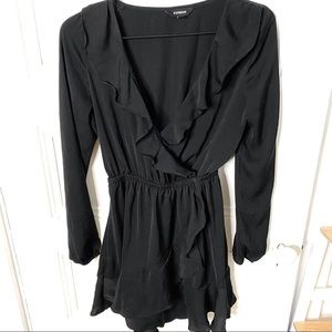 Express Black Long Sleeve V-Cut Dress